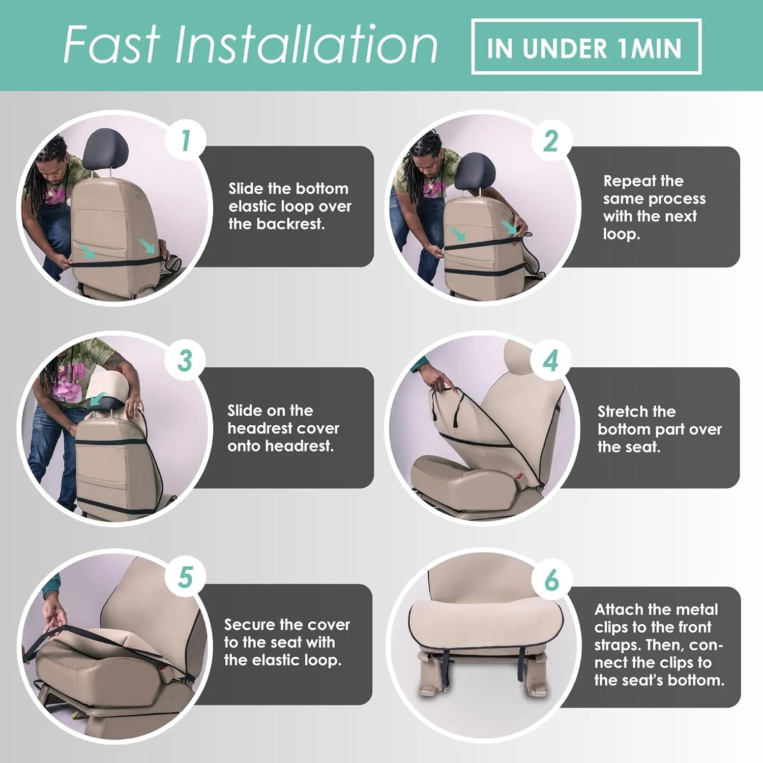 WYLF Easy Roll-Out Waterproof Car Seat Cover, for Surfing Yoga Gym Beach, Perfect for Cars, Trucks, SUVs, Vans - Pack of 1 Protector for Front Seat - Premium Neoprene, Anti-Slip Car Towel-GRAY