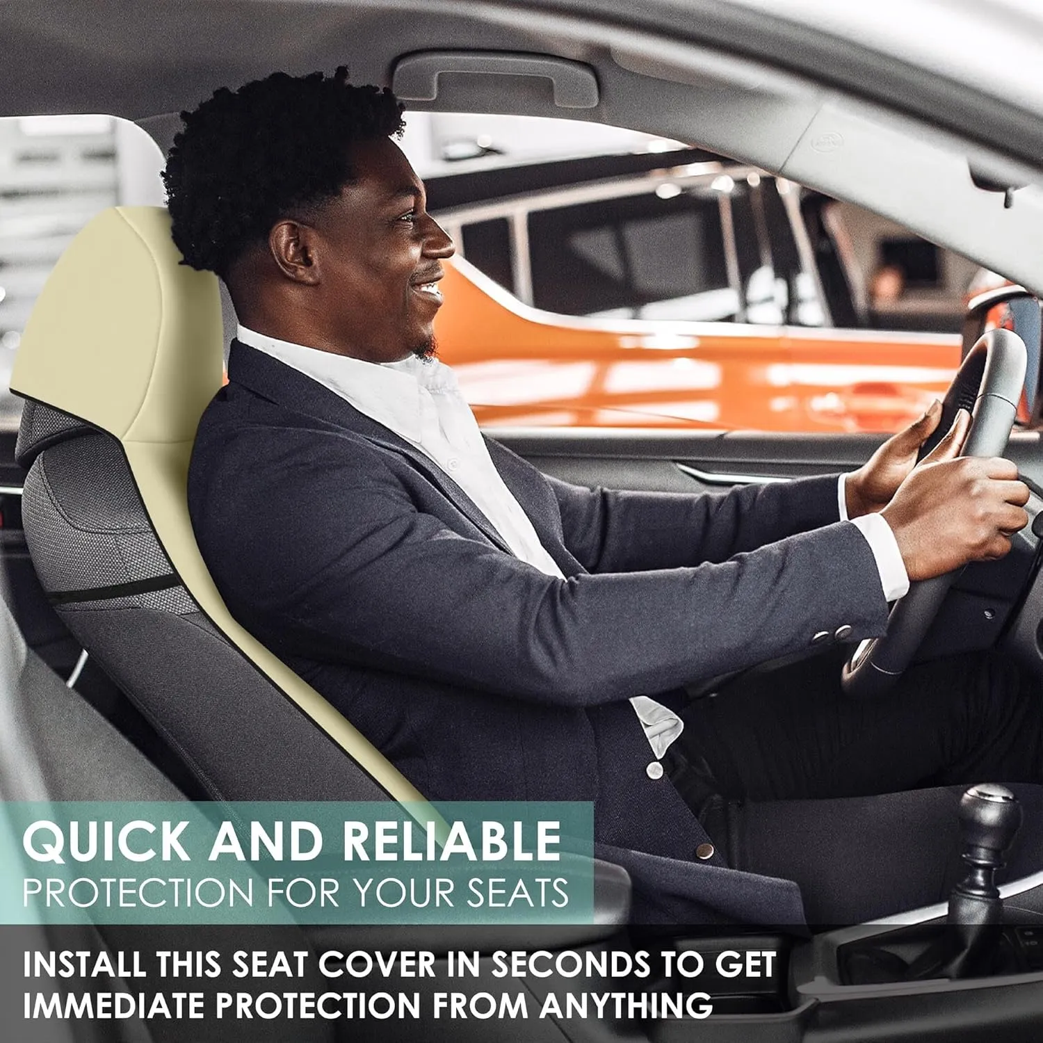 WYLF Easy Roll-Out Waterproof Car Seat Cover, for Surfing Yoga Gym Beach, Perfect for Cars, Trucks, SUVs, Vans-Pack of 2 Protectors for Front Seats - Premium Neoprene, Anti-Slip Car Towel - BEIGE