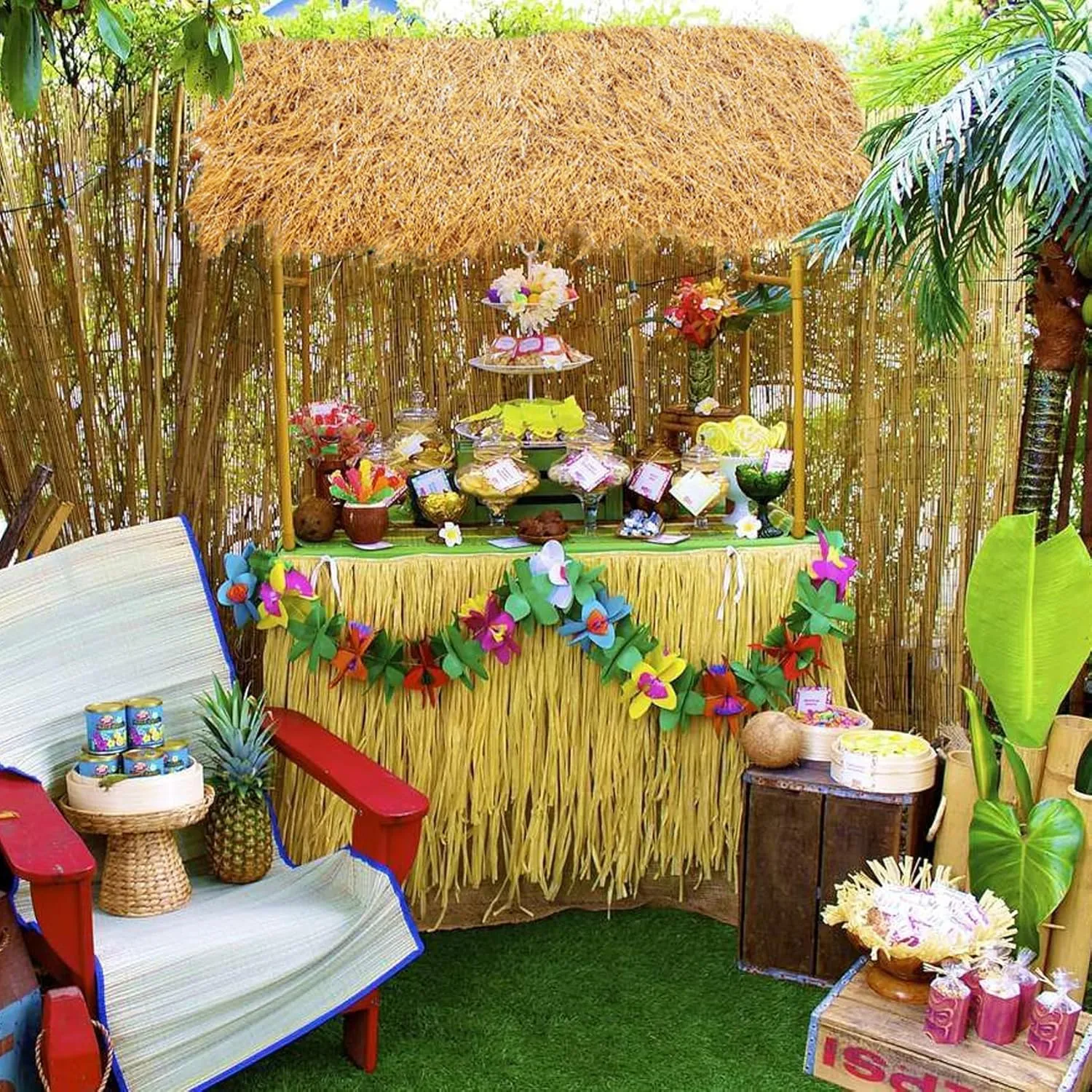 XLX TURF Synthetic Thatch Grass Roof for Tiki Bar Fireproof Mexican Grass Tropical Party Decorations, Artificial Straw Roll Garden Fence Patio, DIY Crafts, 15.74" x 4'