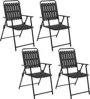 Yaheetech Folding Patio Chair Set of 4, Outdoor Dining Chair with Armrests, Plastic Patio Chair for Porch, Deck, Garden, Backyard, No Assembly Black