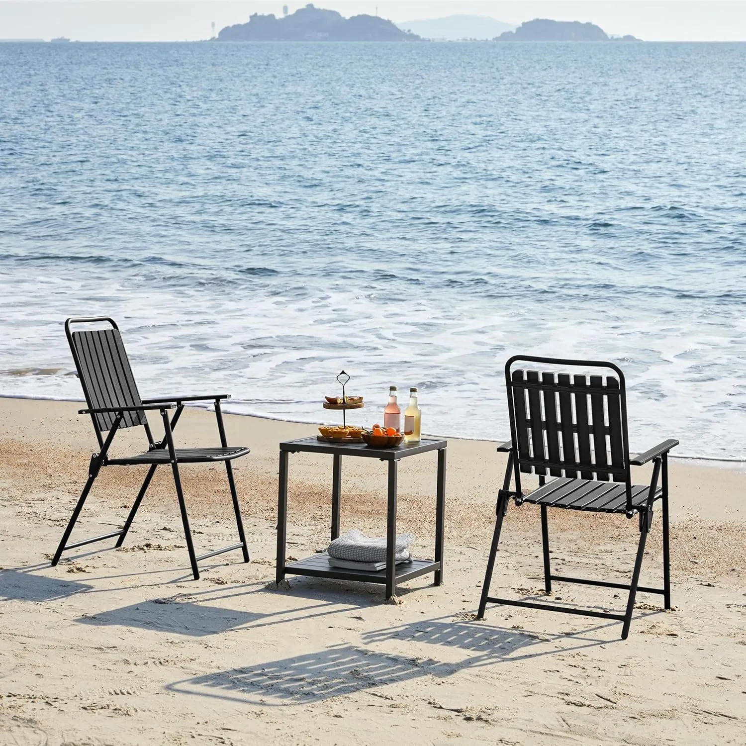 Yaheetech Folding Patio Chair Set of 4, Outdoor Dining Chair with Armrests, Plastic Patio Chair for Porch, Deck, Garden, Backyard, No Assembly Black