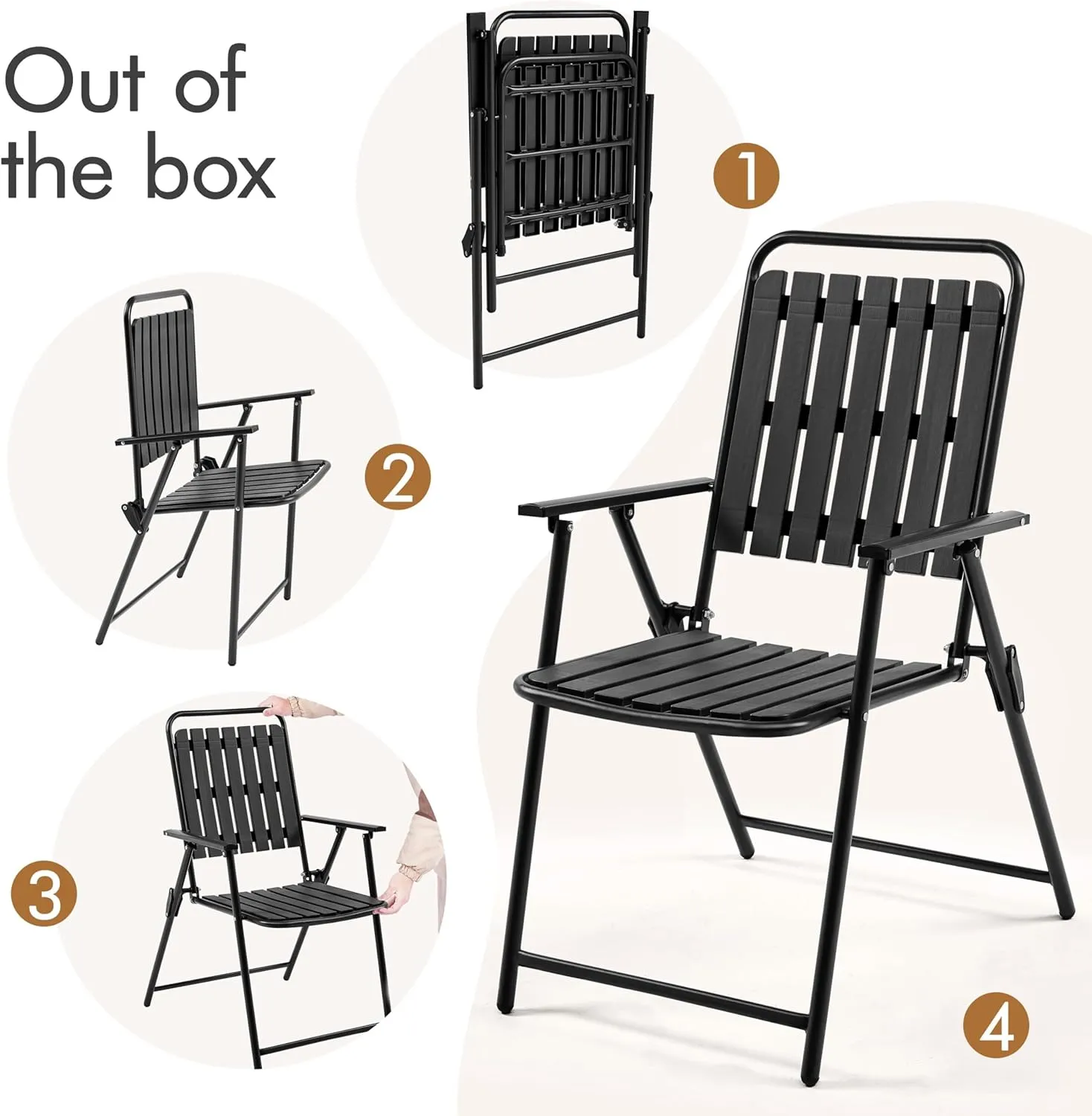 Yaheetech Folding Patio Chair Set of 4, Outdoor Dining Chair with Armrests, Plastic Patio Chair for Porch, Deck, Garden, Backyard, No Assembly Black