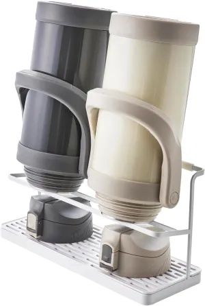 Yamazaki Home Tower Countertop Two Tier Bottle Drying Rack, Wide Jug Storage Stand with Drainage Tray for Kitchen Counter for Glass Metal Or Plastic Bottles - Steel