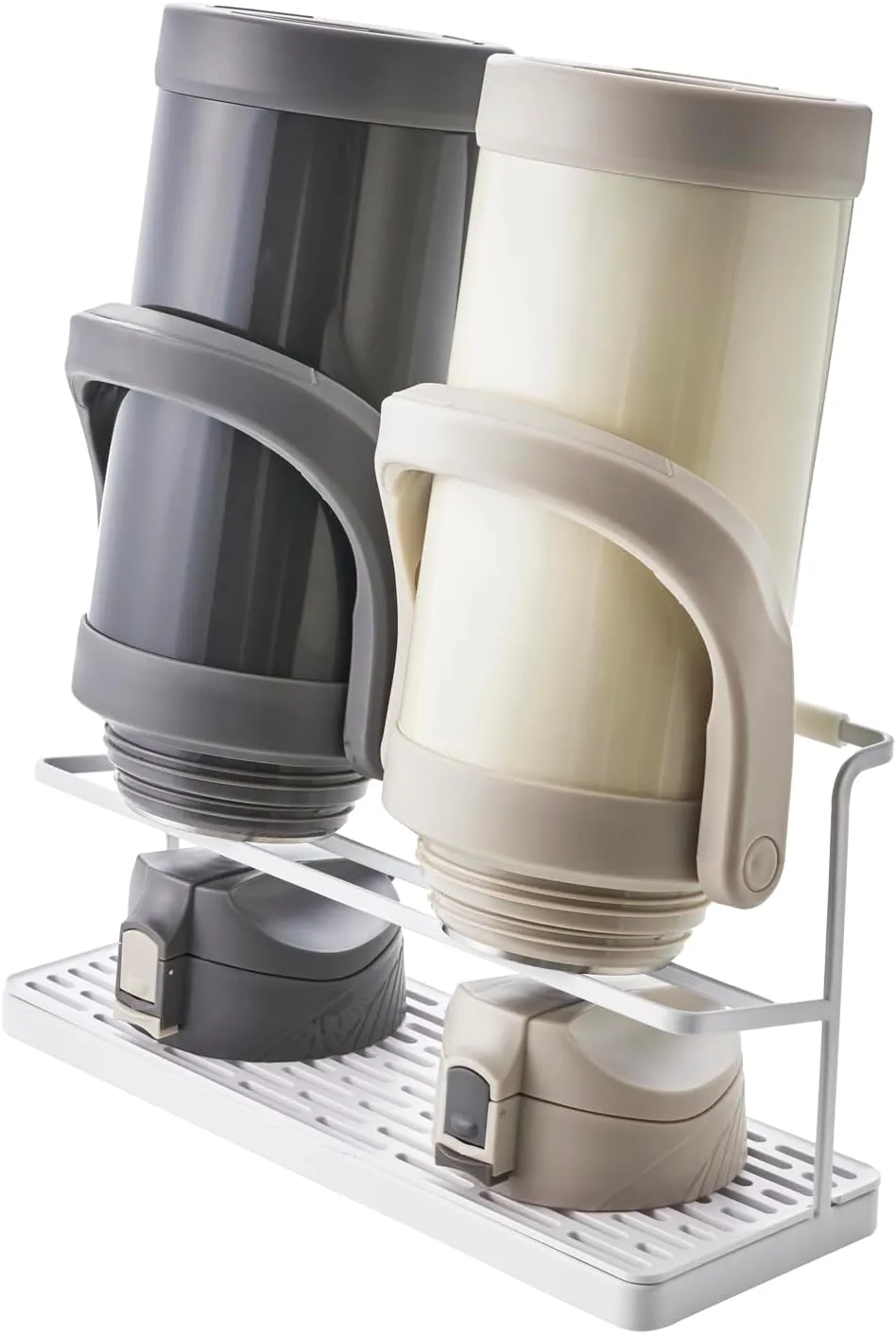 Yamazaki Home Tower Countertop Two Tier Bottle Drying Rack, Wide Jug Storage Stand with Drainage Tray for Kitchen Counter for Glass Metal Or Plastic Bottles - Steel