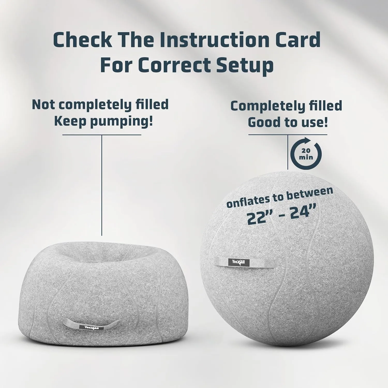 Yes4All Exercise Ball Chair for Office, 400lbs Capacity Anti-Burst Yoga Ball Chair, Light Weight Self-Standing Sitting Ball Chair with Hidden Seam Cover, Convenient Handle & Pump Included - Light Gray
