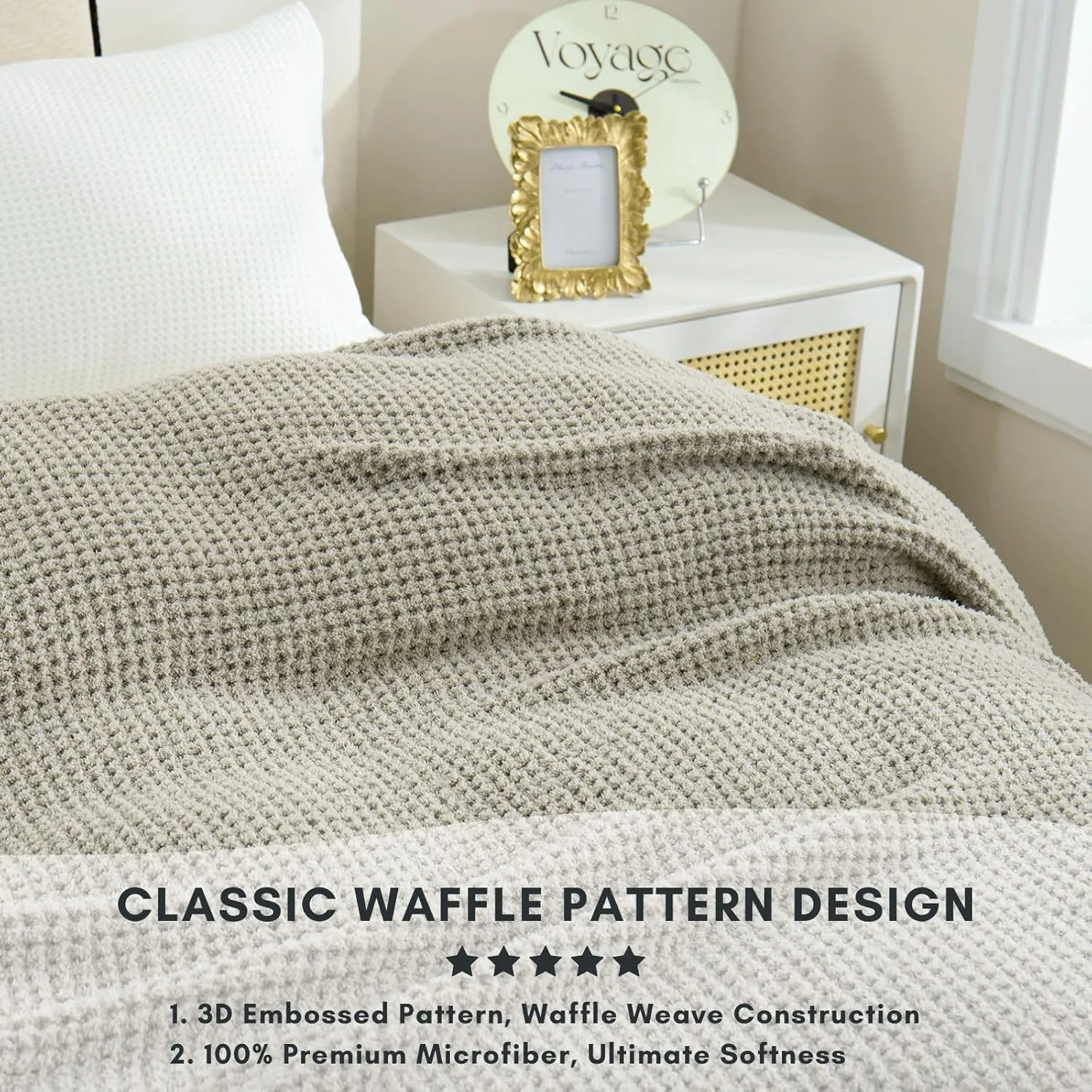 YIRUIO Microfiber Waffle Throw Blanket Weave Knit Super Soft Ultra Cozy Fuzzy Fluffy Warm for Living Room Bedroom Bedding Farmhouse (Beige Camel, 51'' x 63'')