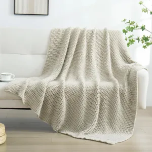 YIRUIO Microfiber Waffle Throw Blanket Weave Knit Super Soft Ultra Cozy Fuzzy Fluffy Warm for Living Room Bedroom Bedding Farmhouse (Beige Camel, 51'' x 63'')