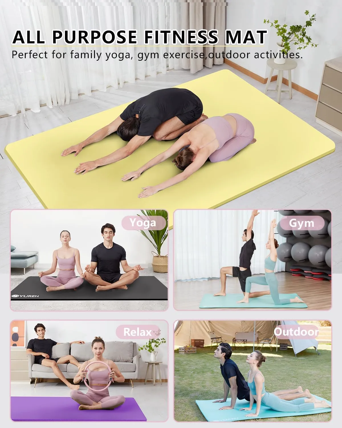 Yoga Mat 1/2 Inch Thick Large Exercise Mat 78"x 51" Extra Wide Workout Mats for Home Gym, Non-Slip Gym Floor Mat Soft Comfortable with Carrying Yoga Bag