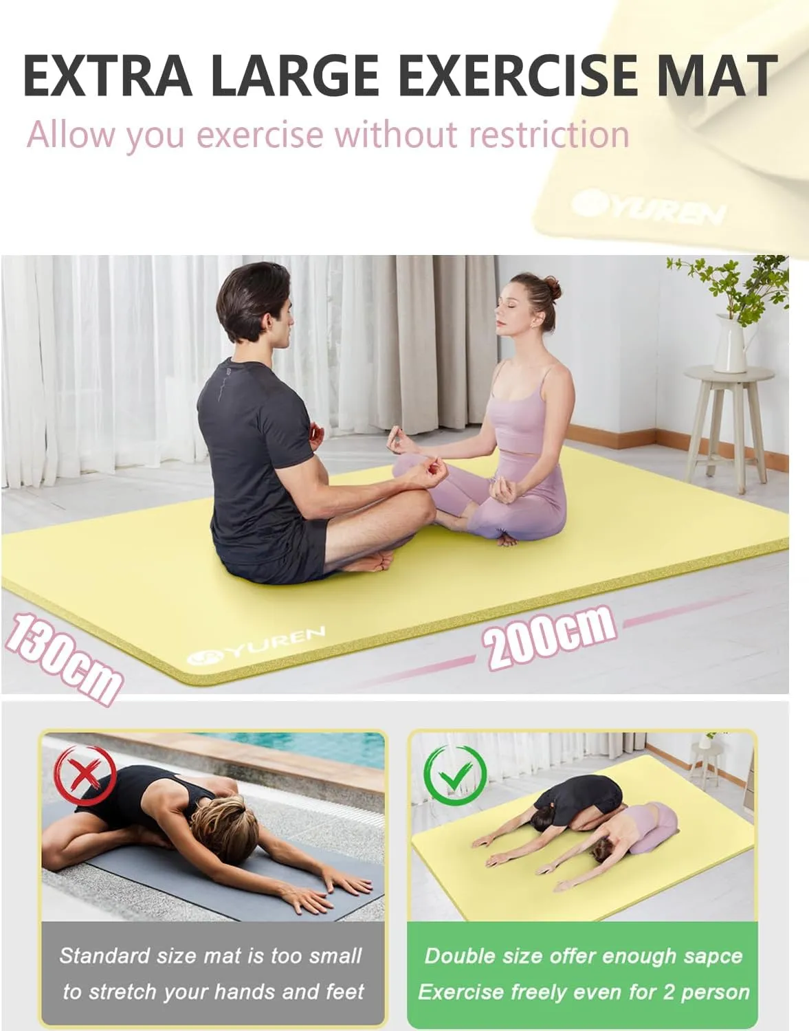 Yoga Mat 1/2 Inch Thick Large Exercise Mat 78"x 51" Extra Wide Workout Mats for Home Gym, Non-Slip Gym Floor Mat Soft Comfortable with Carrying Yoga Bag