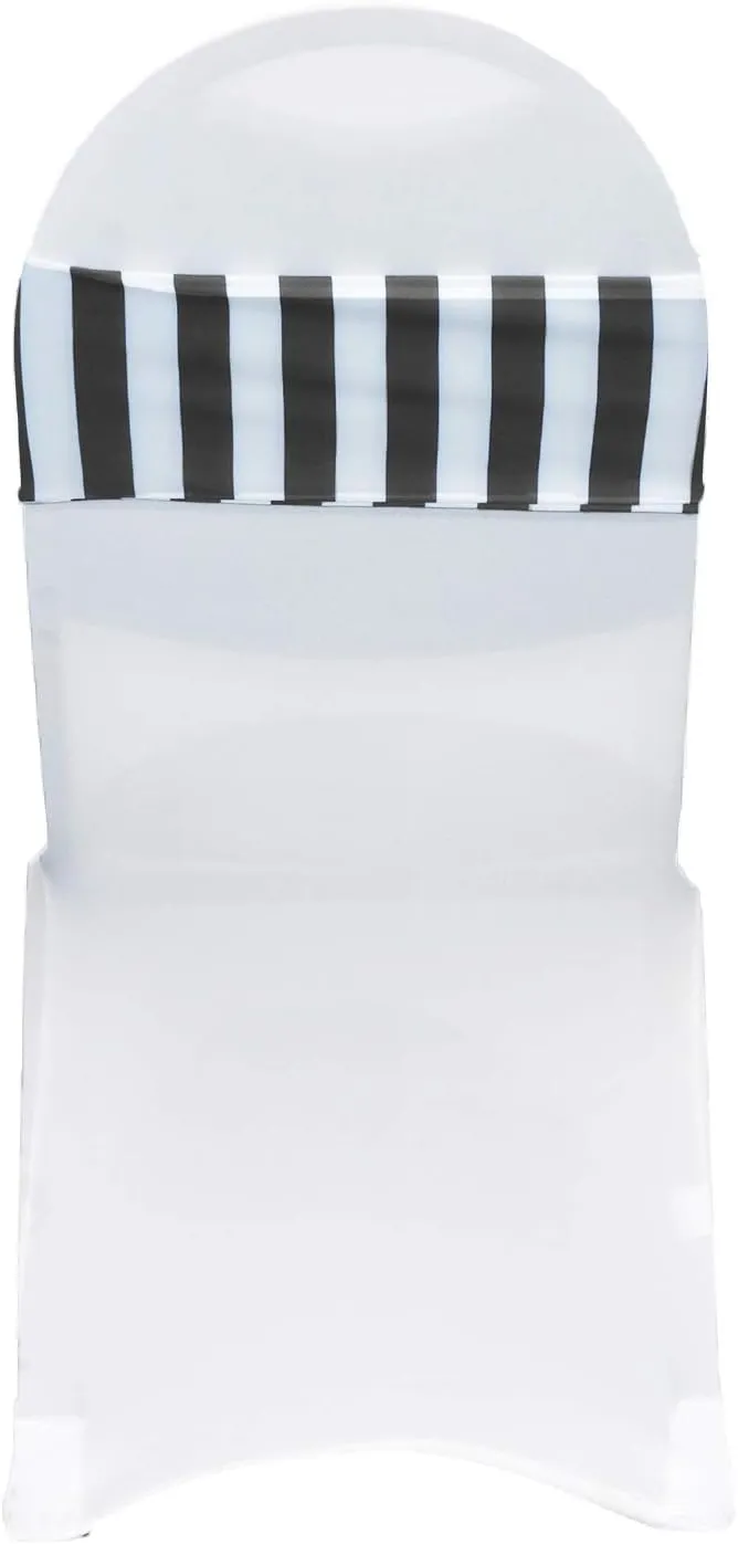 YOUR CHAIR COVERS - Stretch Spandex Chair Bands Black White Striped (Pack of 10) – Universal Elastic for Party & Banquet Decorations