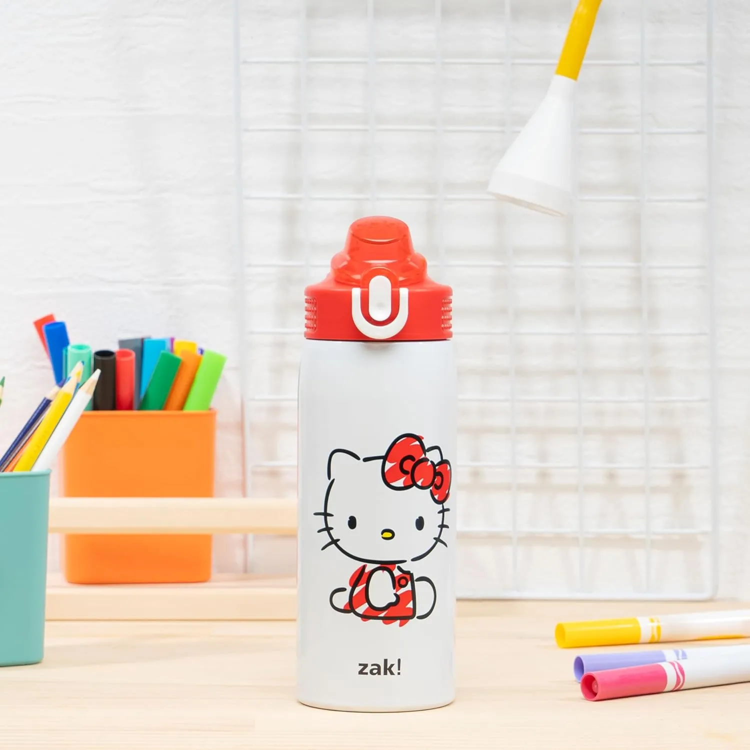 Zak Designs Sanrio Sage Kids Water Bottle For School or Travel, 19oz Stainless Steel Water Bottle With Straw, Handle, and Leak-Proof, Pop-Up Spout Cover (Hello Kitty)