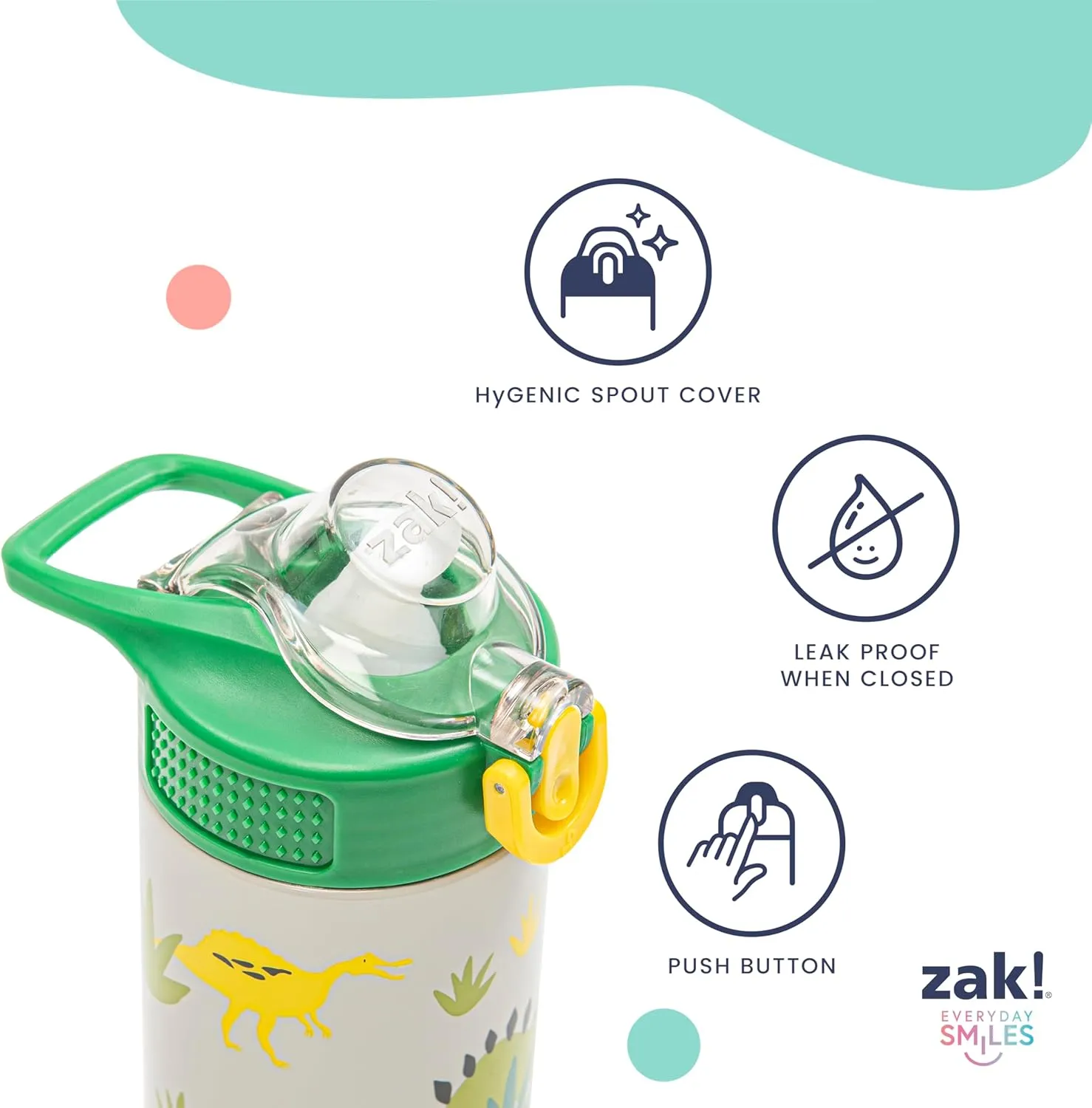 Zak Designs Sanrio Sage Kids Water Bottle For School or Travel, 19oz Stainless Steel Water Bottle With Straw, Handle, and Leak-Proof, Pop-Up Spout Cover (Hello Kitty)