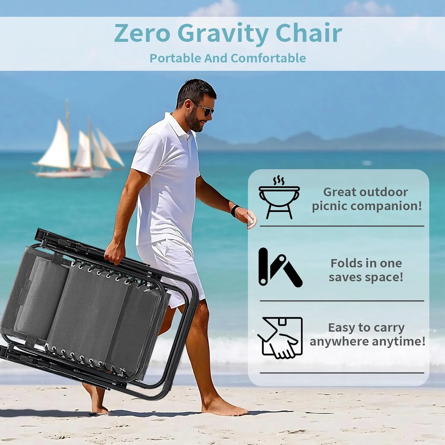 Zero Gravity Chairs Set of 2, 350lbs Capacity Folding Outdoor Patio Recliner with Adjustable Headrest & Cup Holder, Anti Gravity Chair for Backyard, Poolside & Lawn (Ice Gray)