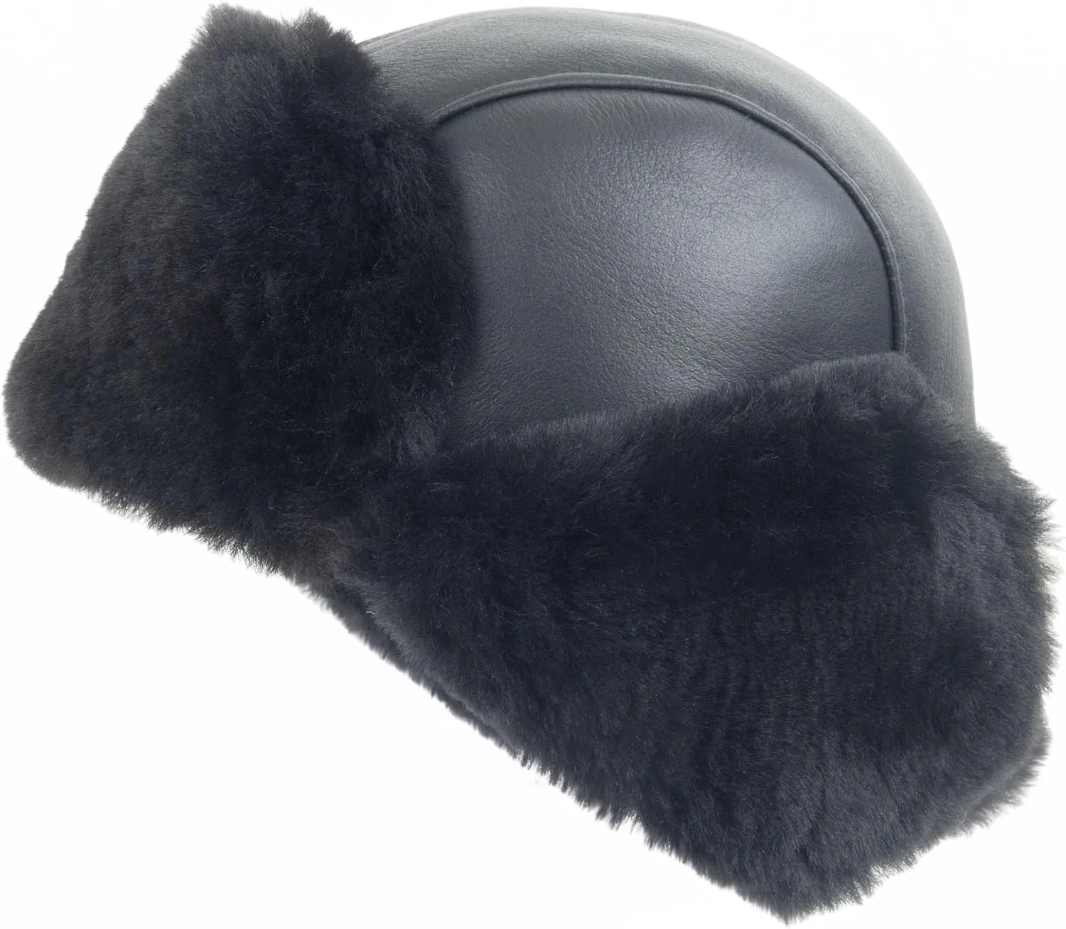 Zessano Leather Aviator Russian Ushanka Trapper Winter Fur Hat - Unisex Shearling 100% Leather Sheepskin Hats for Men Women