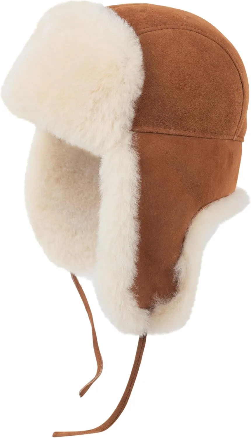 Zessano Leather Aviator Russian Ushanka Trapper Winter Fur Hat - Unisex Shearling 100% Leather Sheepskin Hats for Men Women