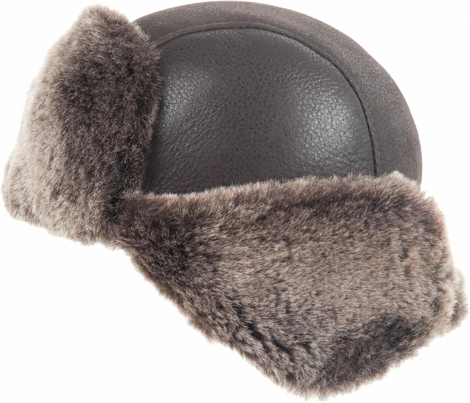 Zessano Leather Aviator Russian Ushanka Trapper Winter Fur Hat - Unisex Shearling 100% Leather Sheepskin Hats for Men Women