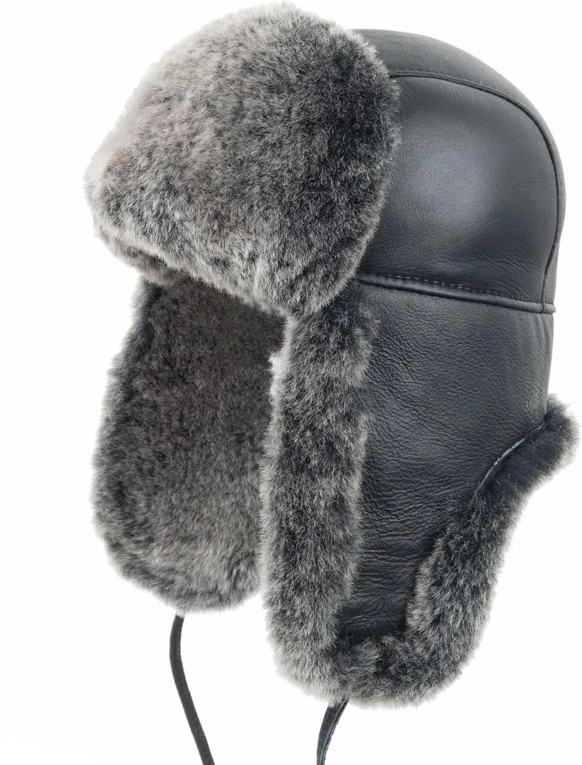 Zessano Leather Aviator Russian Ushanka Trapper Winter Fur Hat - Unisex Shearling 100% Leather Sheepskin Hats for Men Women