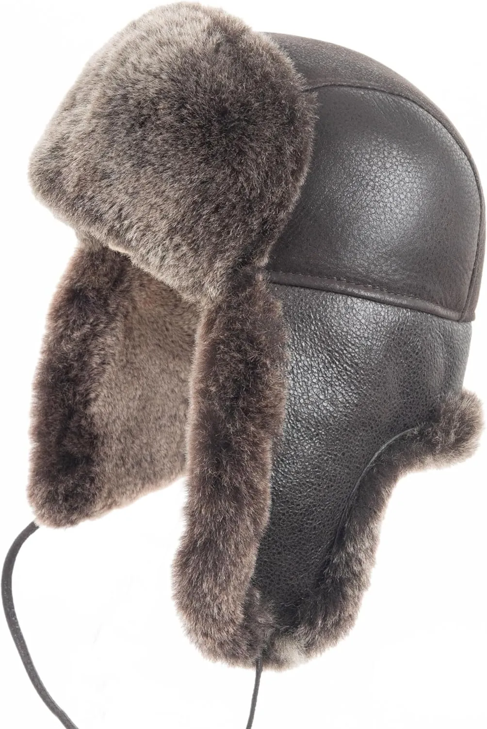 Zessano Leather Aviator Russian Ushanka Trapper Winter Fur Hat - Unisex Shearling 100% Leather Sheepskin Hats for Men Women