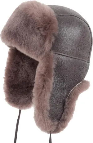 Zessano Leather Aviator Russian Ushanka Trapper Winter Fur Hat - Unisex Shearling 100% Leather Sheepskin Hats for Men Women