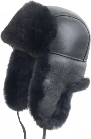 Zessano Leather Aviator Russian Ushanka Trapper Winter Fur Hat - Unisex Shearling 100% Leather Sheepskin Hats for Men Women
