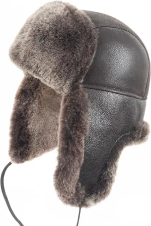 Zessano Leather Aviator Russian Ushanka Trapper Winter Fur Hat - Unisex Shearling 100% Leather Sheepskin Hats for Men Women