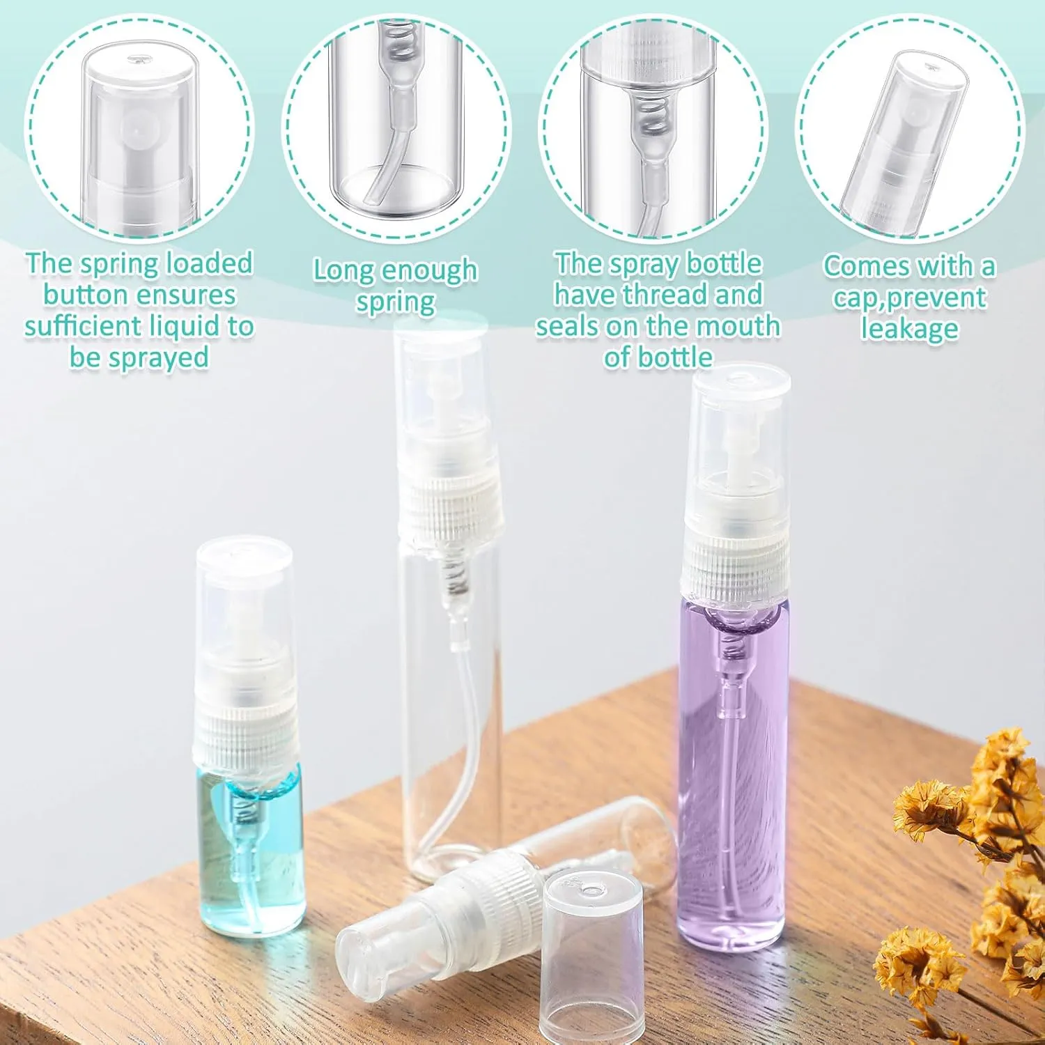 Zhehao 200 Pcs Mini Spray Bottles 2 ml, 5 ml Clear Glass Perfume Bottles Refillable Fine Mist Perfume Atomizer Portable Empty Sample Containers for Cleaning, Essential Oils, Travel