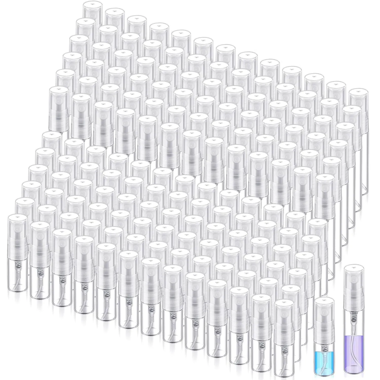 Zhehao 200 Pcs Mini Spray Bottles 2 ml, 5 ml Clear Glass Perfume Bottles Refillable Fine Mist Perfume Atomizer Portable Empty Sample Containers for Cleaning, Essential Oils, Travel