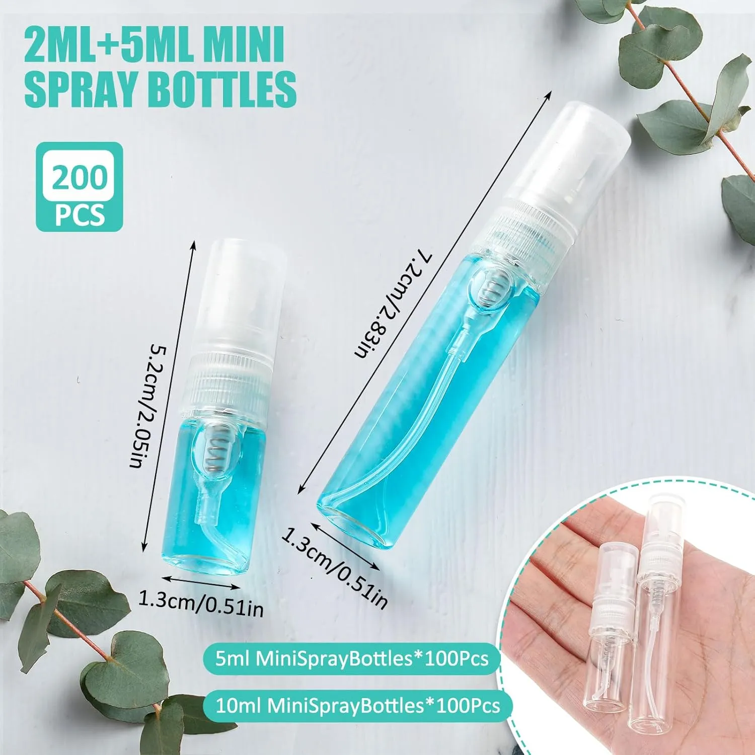 Zhehao 200 Pcs Mini Spray Bottles 2 ml, 5 ml Clear Glass Perfume Bottles Refillable Fine Mist Perfume Atomizer Portable Empty Sample Containers for Cleaning, Essential Oils, Travel