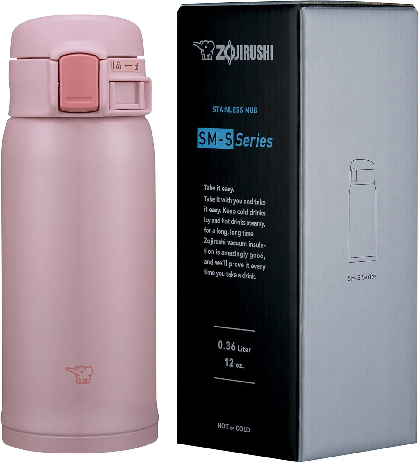 Zojirushi SMSR36EPP Stainless Mug, 12-Ounce, Pearl Pink